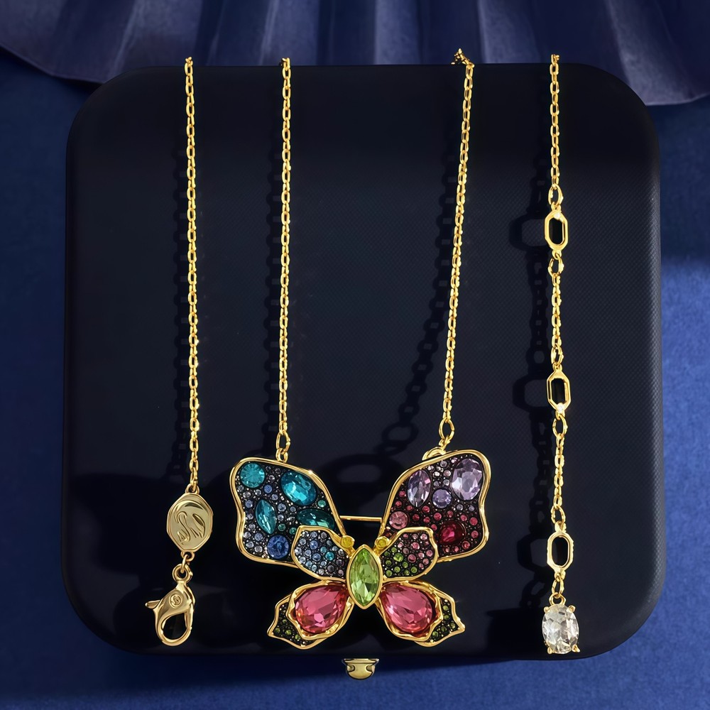 Swarovski Idyllia Butterfly Long Necklace - Dual Use Brooch Colorful Butterfly