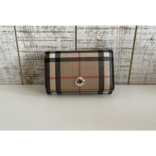 BURBERRY Nova Check Leather Tri-fold Wallet Beige 2822 Compact Design