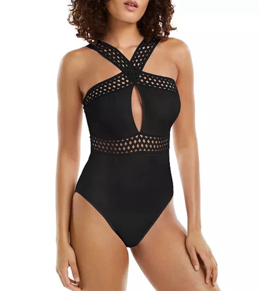 Kenneth Cole Mesh-Trim Halter-Neck One-Piece Swimsuit Women's Swimsuit