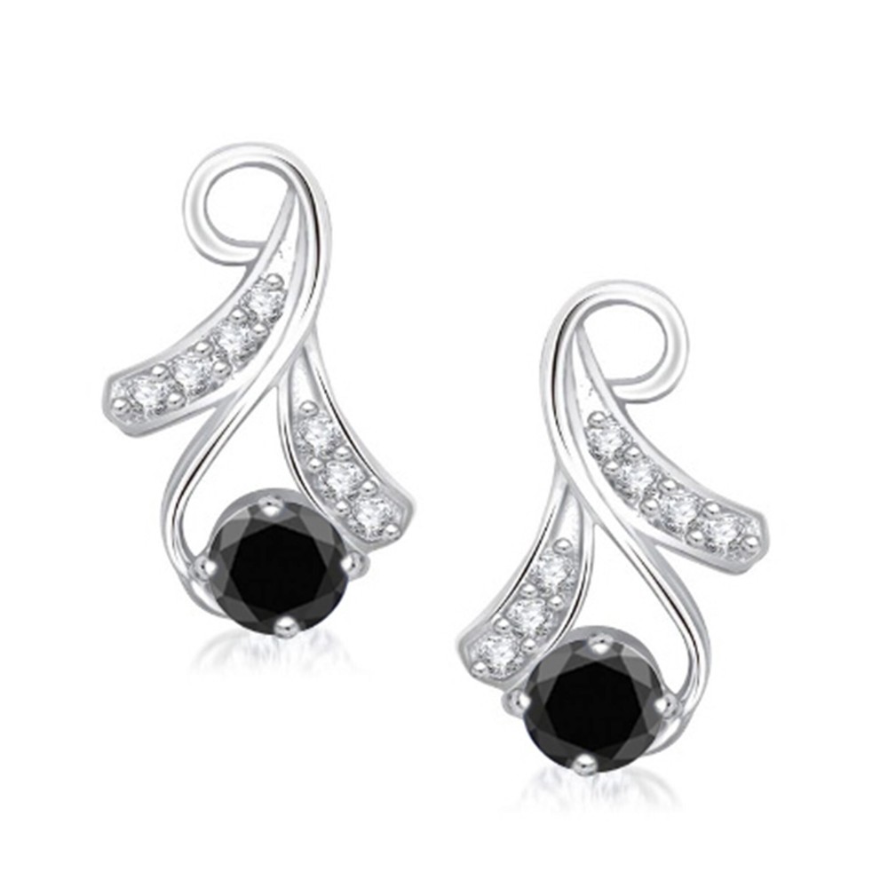 3.65Ct Natural Black Round Diamond Women's Stud Earrings in 925 Sterling Silver