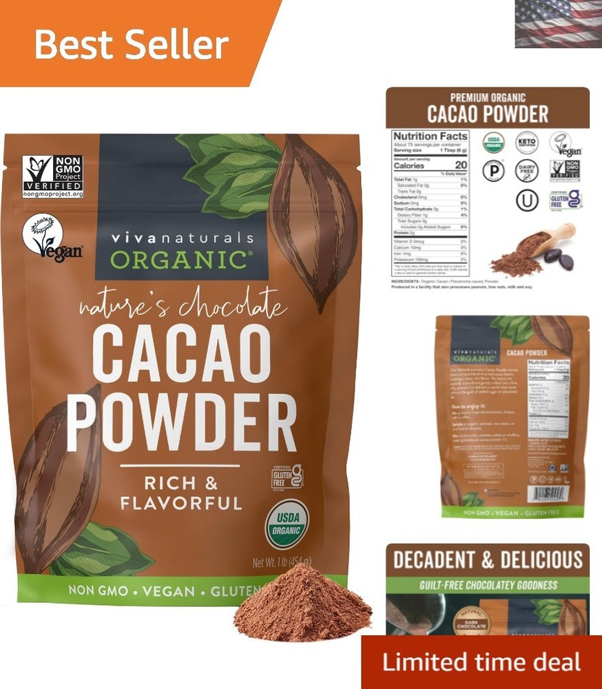 1 lb Organic Unsweetened Cacao Powder for Baking Smoothies Drinks