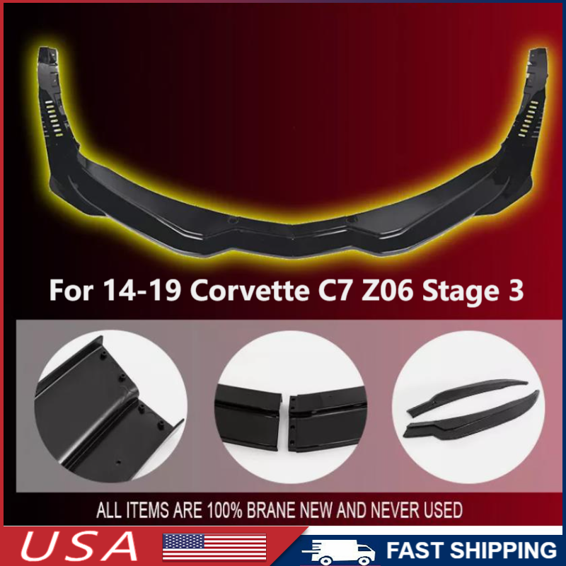 For Corvette C7 Z06 Stage 3 14-19 Front Lip Splitter+Winglets Carbon Fiber Look