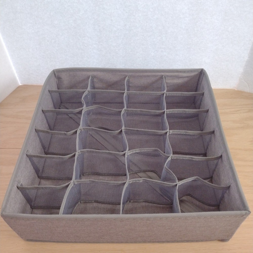 Grey Collapsible 12x13x4 Bra Underwear Tie Scarf Belt Drawer Organizer 24 Cells