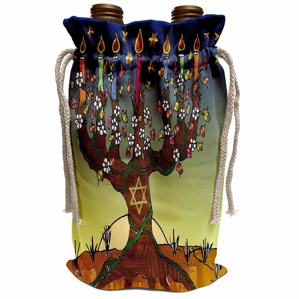 3dRose Árbol de la Vida Menorá Rosh Hashaná Janucá Arte Estampado Bolsa de Vino