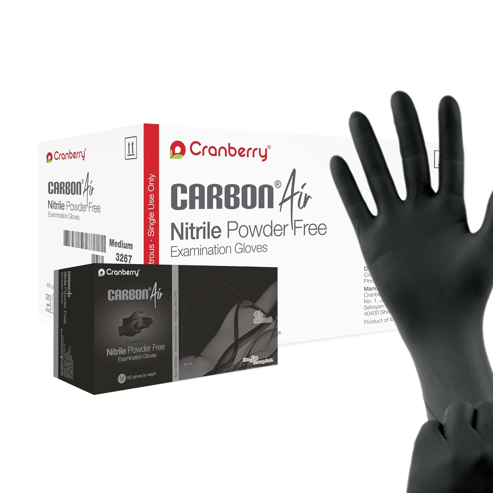 Cranberry USA Cranberry Carbon Air Black Nitrile Exam Gloves, Case of 3000, Smal