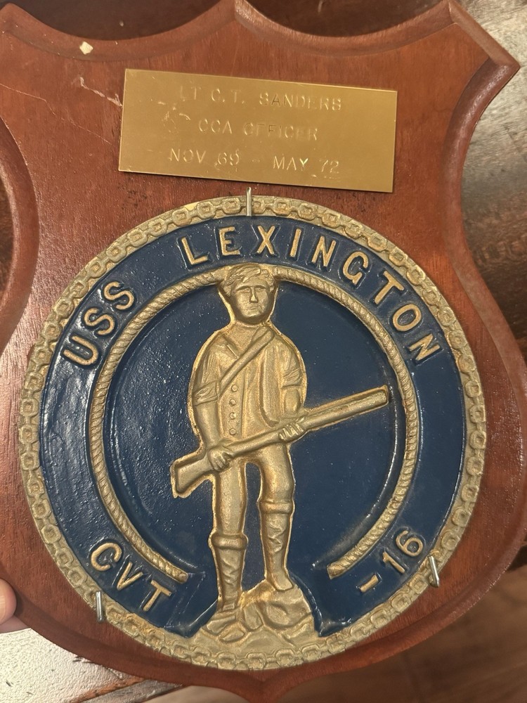 Vintage USS Lexington CV-16 Wood Plaque Navy Ship Memorabilia Military Collectible