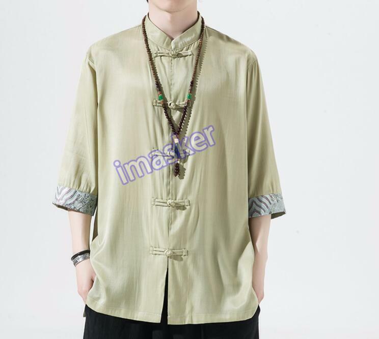 Men's Fashion Summer Chinese Style PANKOU Color Matching Loose Shirt Blouses