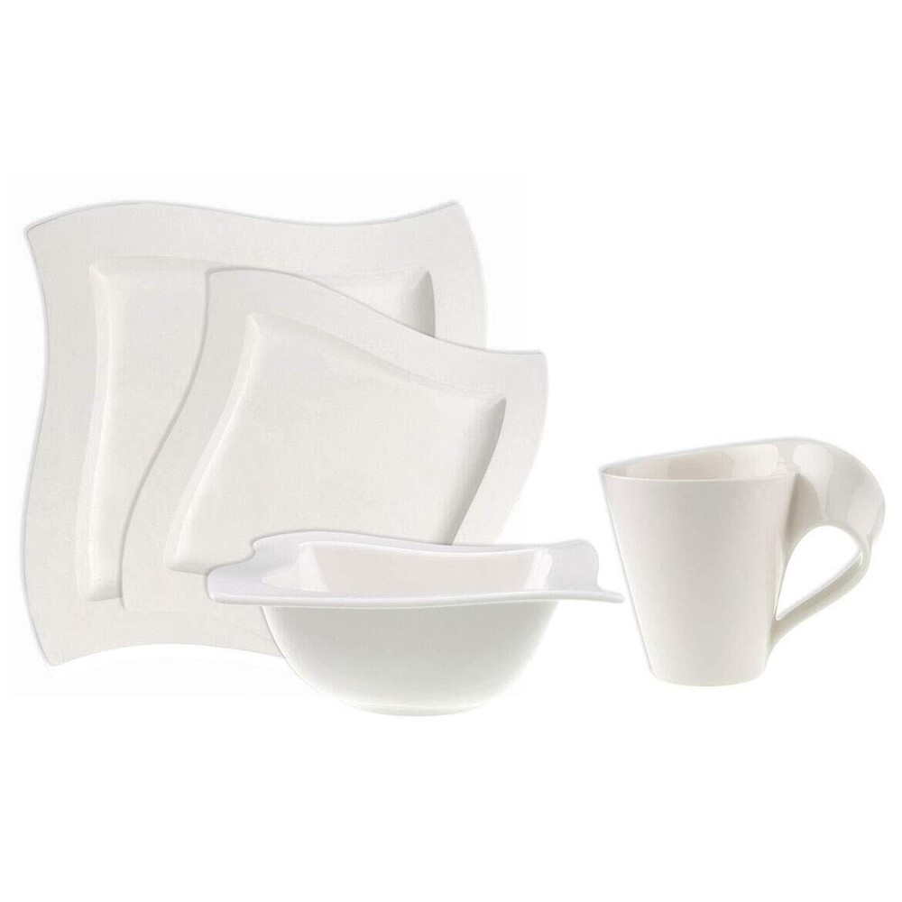 New Wave 4-Piece Place Setting Dinner, Salad Plate, Bowl, and Mug – Premium P...