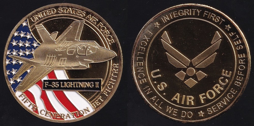 US Air Force Fighter F-35 Lightning II Gold-Plated Token/Medal Challenge Coin