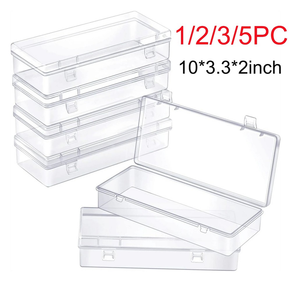 Clear Large Plastic Storage Container Box Hinged Lid Crafts Markers Pens Pencils