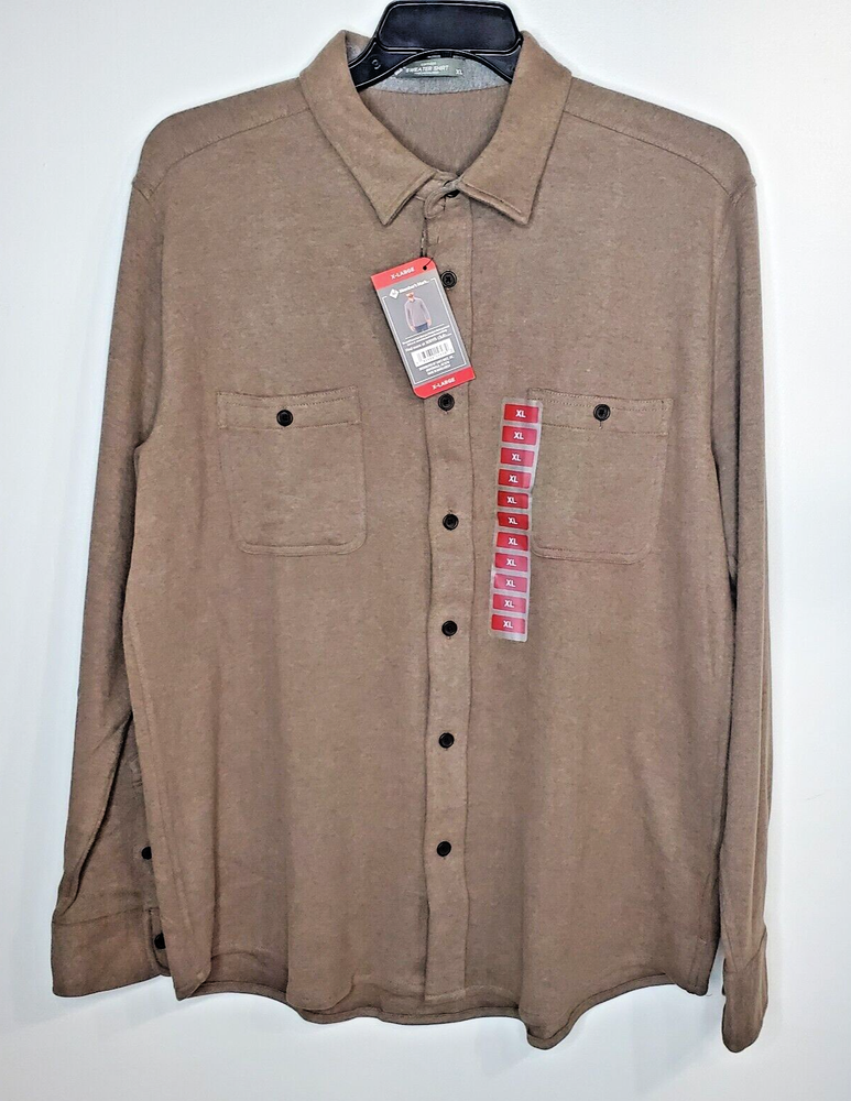 Members Mark Mens Camden XL Brown Soft Knit Button-Front Sweater Shirt-image