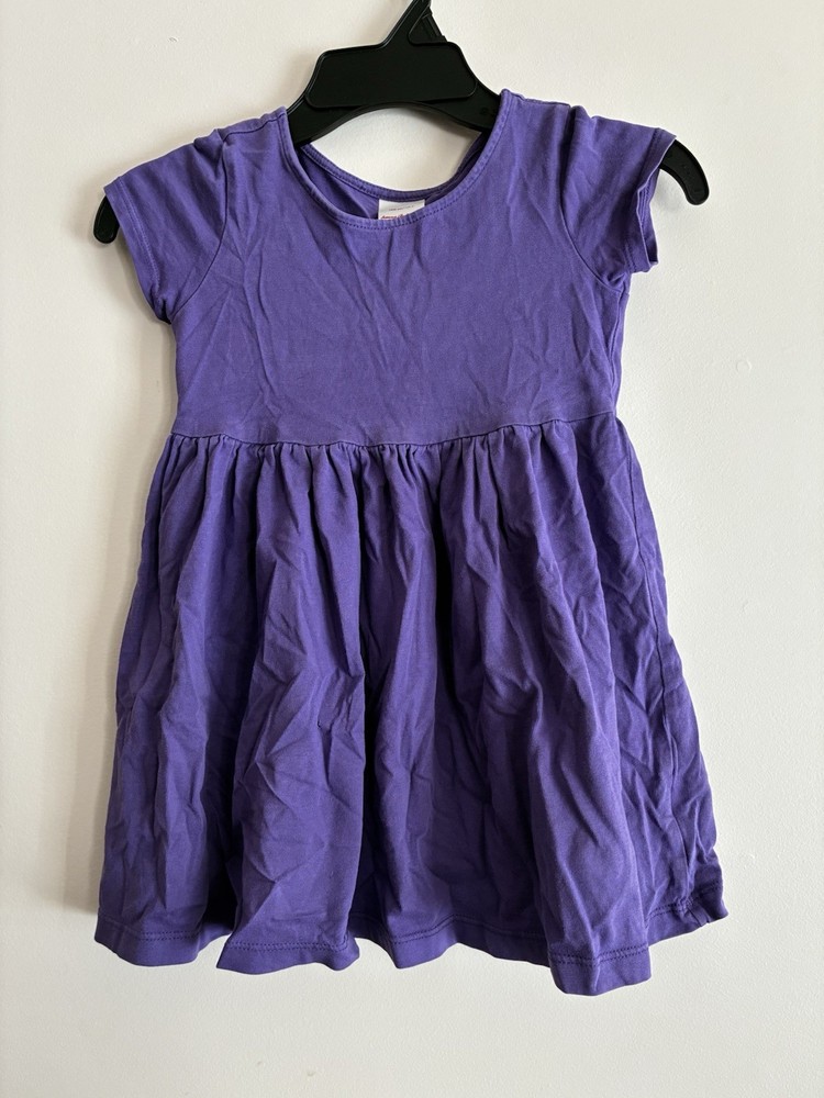 Hanna Andersson Kids Girls Solid Purple Cotton Fit & Flare Short Sleeve Dress 4