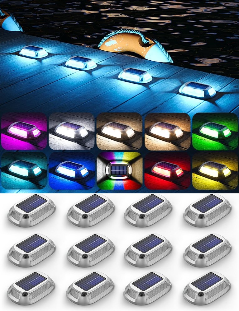 12-Pack IP68 Solar Driveway Lights, Aluminum Alloy Marine Deck Lighting