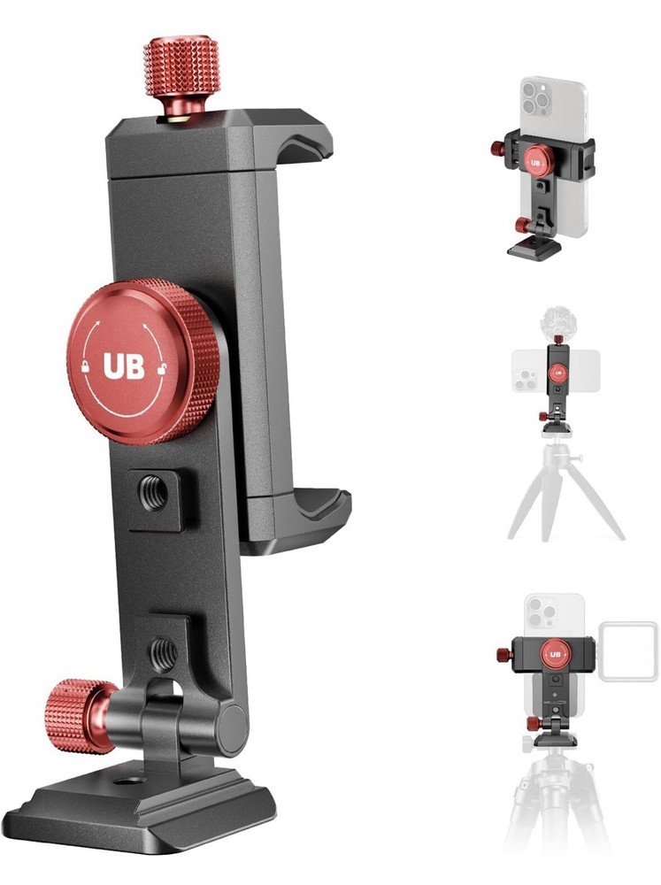 Metal Phone Tripod Mount 3 Cold Shoes & Arca Port, 360° Smartphone Tripod Adapte