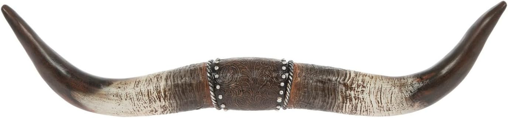 Longhorn Western Wall Decor, Resin, 22.25W x 5.5H x 2D inches, Ornate Leather St