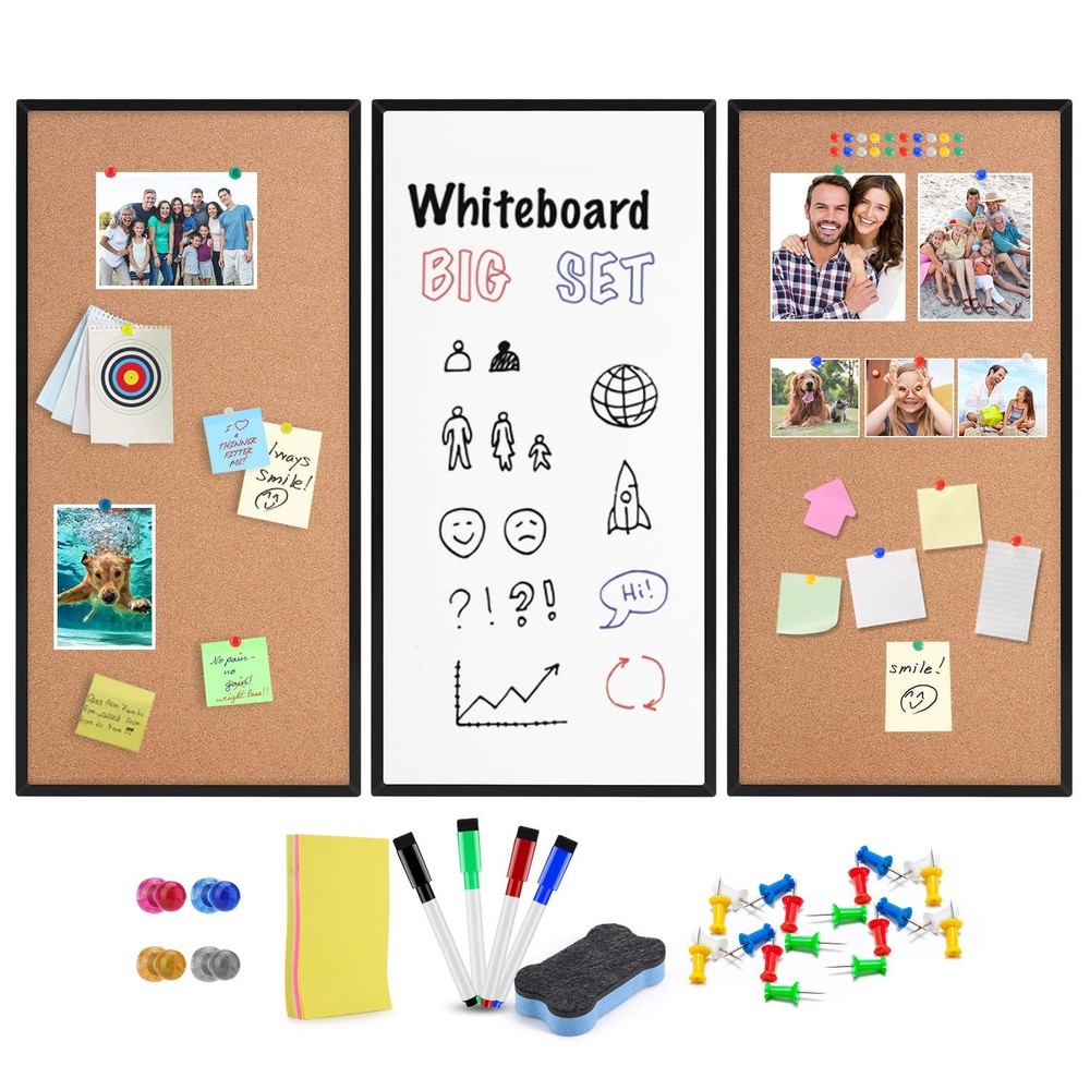 Cork Board and Whiteboard Combination Board for Wall, 3-Pack 12