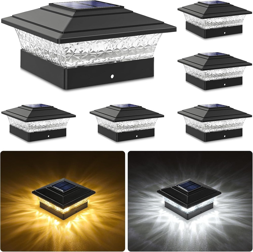 6-Pack Solar Fence Post Cap Lights with 16 Ultra-Bright LEDs, Waterproof Outdoor Lighting