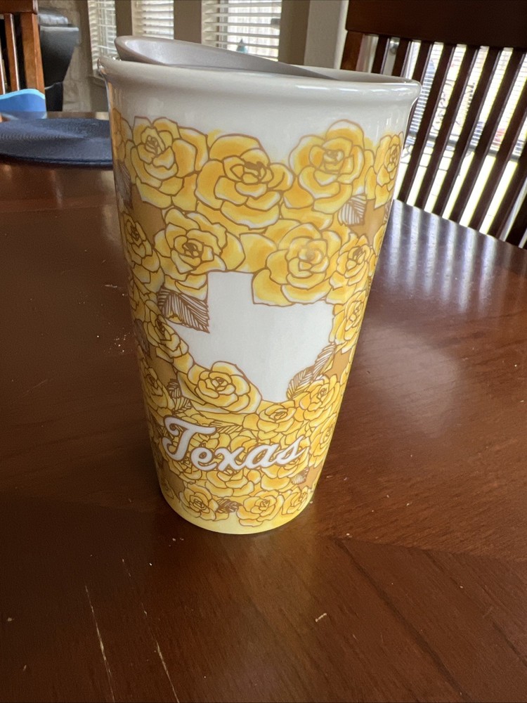 Starbucks 2016 Texas Yellow Rose Travel Tumbler 10oz Ceramic Coffee Mug * Read