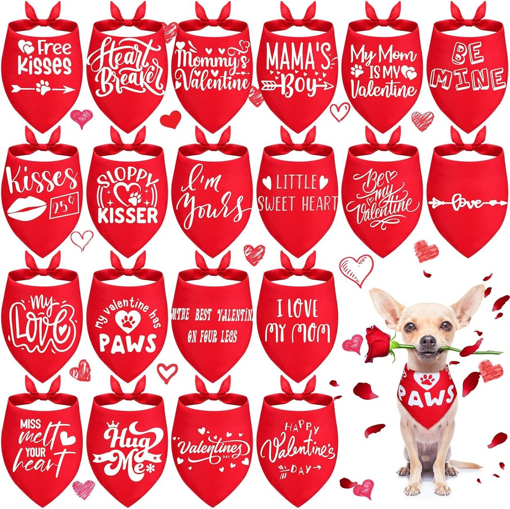 20Pcs Adjustable Valentine's Day Dog Bandana Collar Scarf Gift Set-image