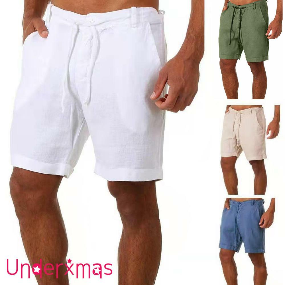Mens Cotton Linen Shorts Summer Casual Drawstring Loose Chino Short Pants S-2XL