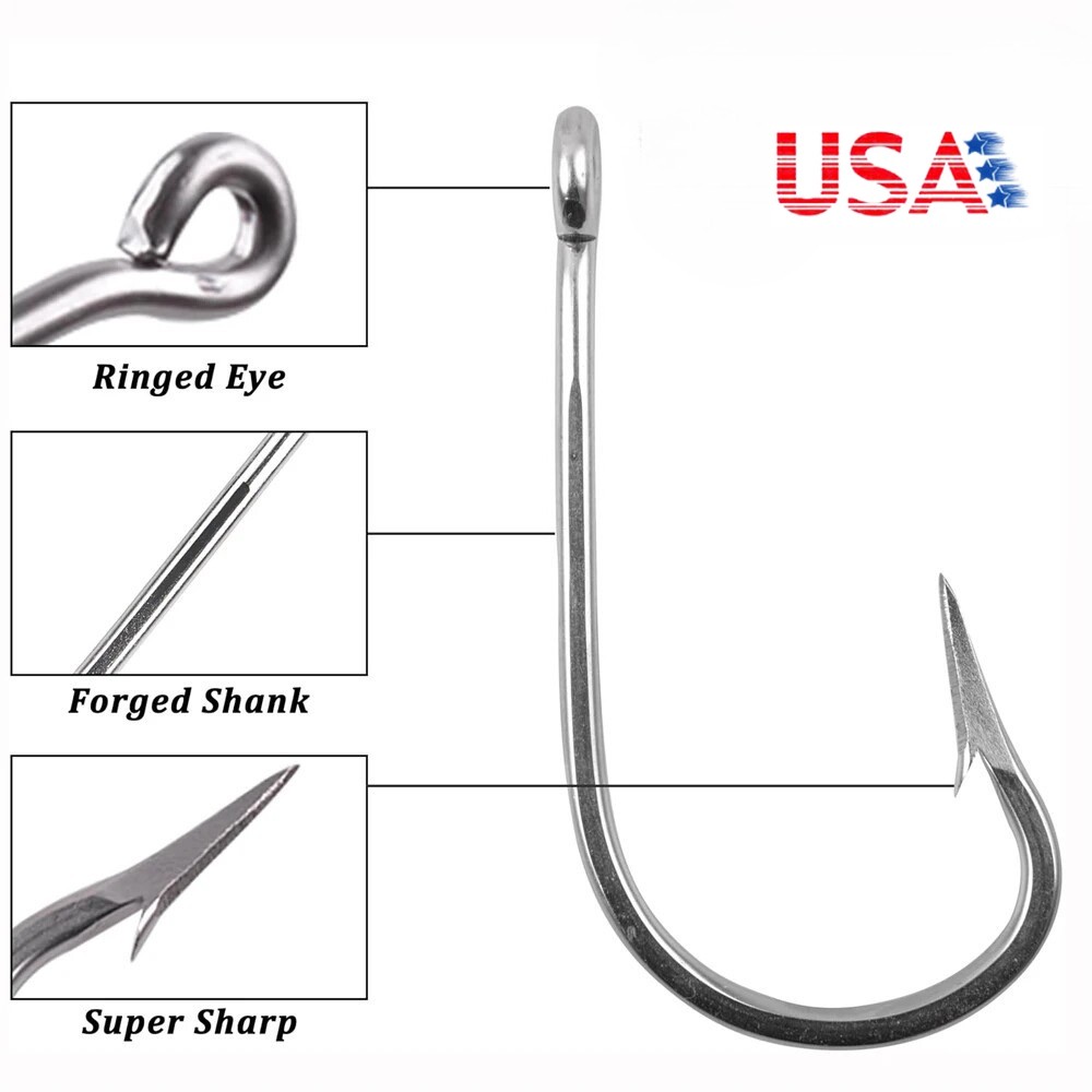 3PCS Stainless Steel Super Large shark Fishing Hook Big Game Fish Tuna 20/0