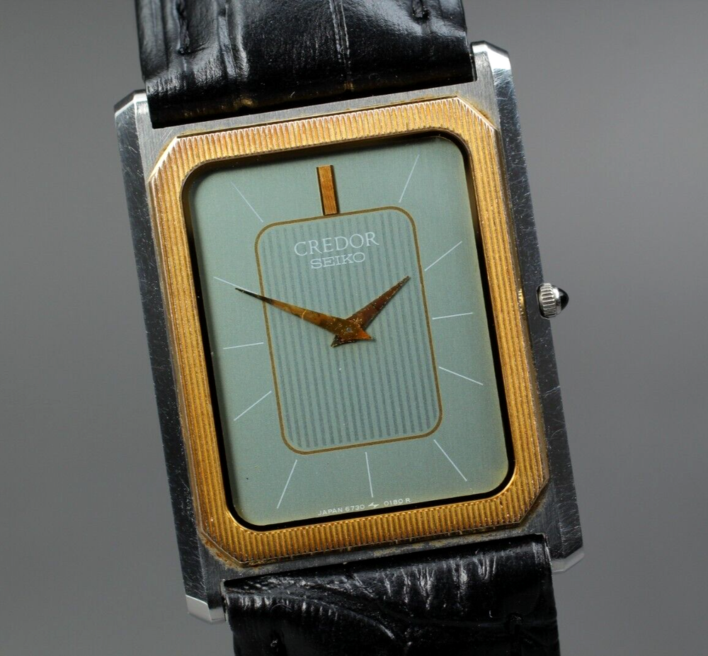 Vintage Seiko Credor 14K Gold 6730-5090 Quartz Gray Watch 25 mm Japan NMINT