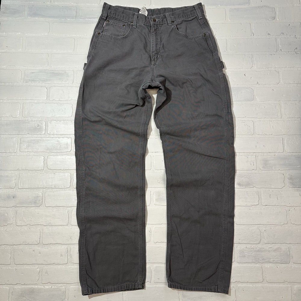 Carhartt Men 34x36 Grey Canvas Carpenter Jeans Y2K Baggy Dungaree Work Pants
