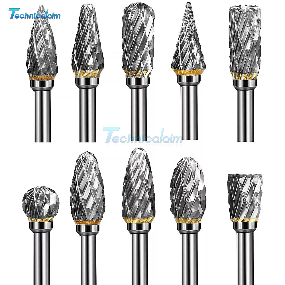 10Pcs Tungsten Carbide Burrs Rotary Burr Set Head 1/8'' Shank Die Grinder Bit US