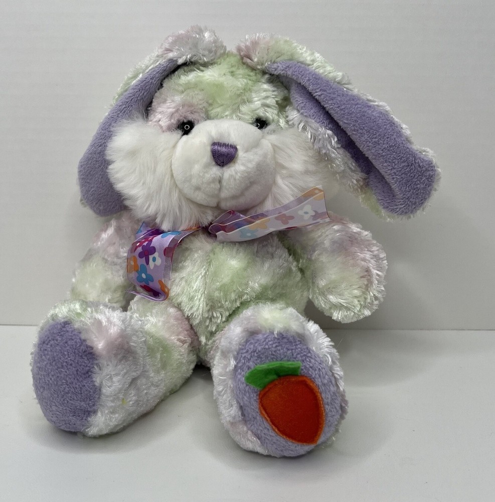 Walmart Tie Dye Easter Bunny Rabbit Plush Stuffed Animal Carrot Foot Green Purpl