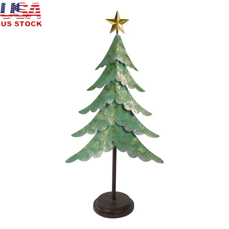 Rustic Metal Christmas Tree Tabletop Decor W/ Star Indoor Holiday Accent New