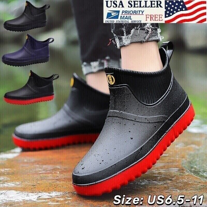 Rubber Ankle Rain Boots Men Waterproof Fishing Deck Boots Anti-Slip Rain Shoes