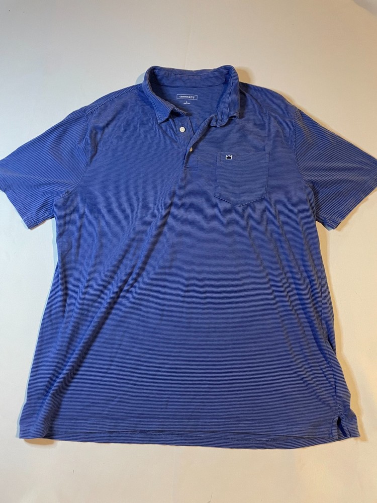 Crown Ivy Polo Shirt Mens Large Blue Striped Short Sleeve Pocket Outdoor