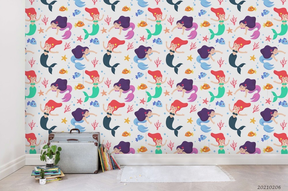 3D Mermaid Coral Fish Pattern Wall Murals Wallpaper Murals Wall Sticker 3