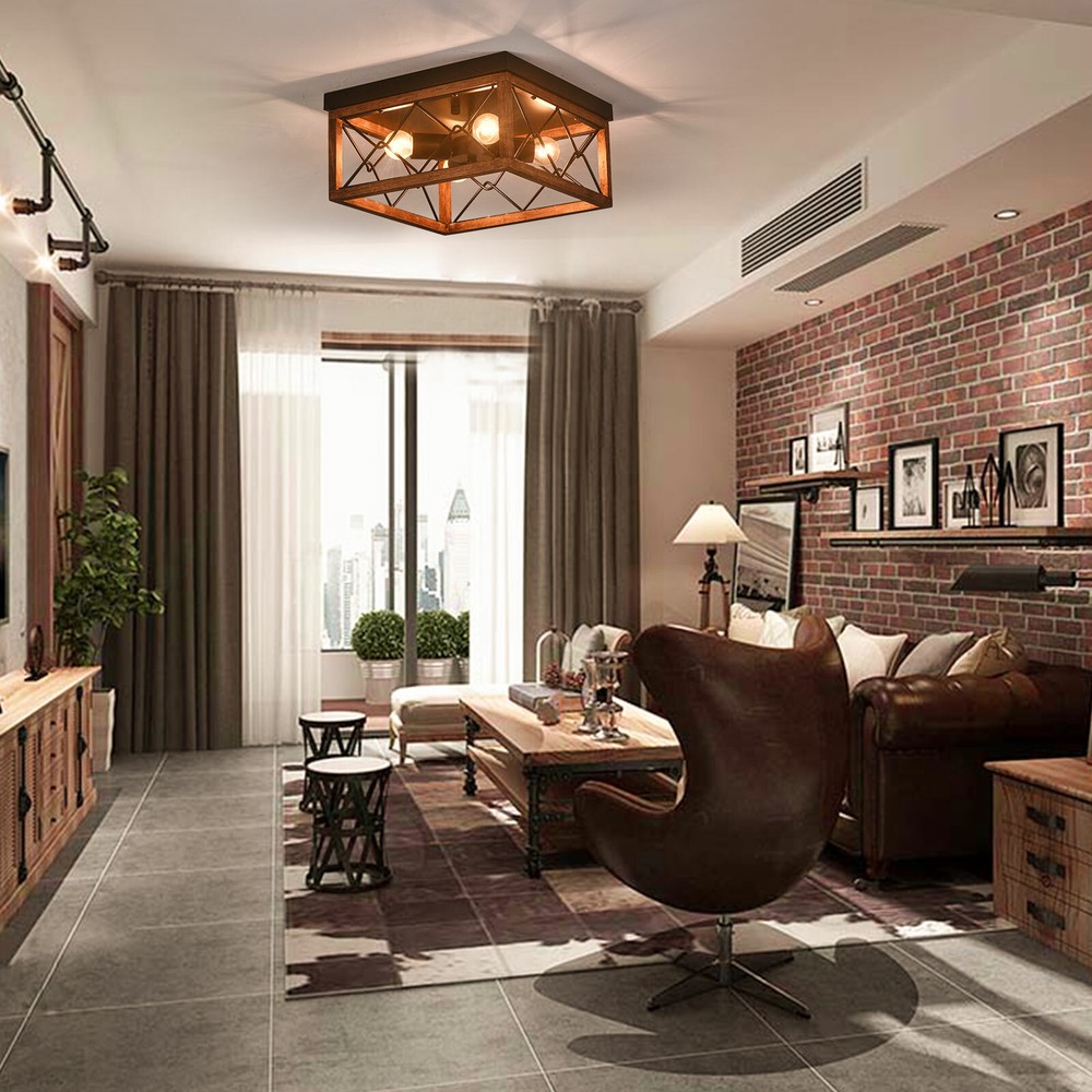 4-Light Farmhouse Flush Mount Pendant Fixture Rustic Industrial Ceiling Light US