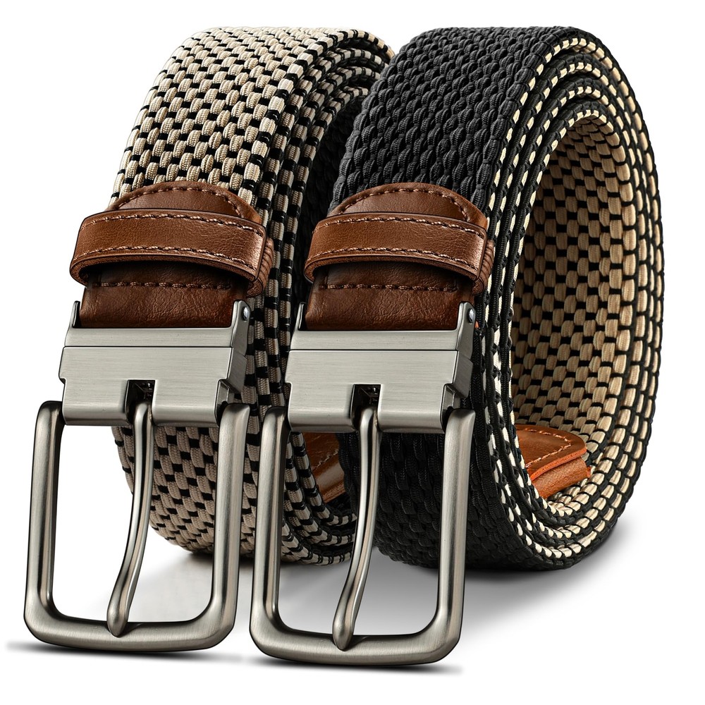 Braided Belt Reversible,Elastic Stretch Belt for Gift Men Golf Casual 1 3/8