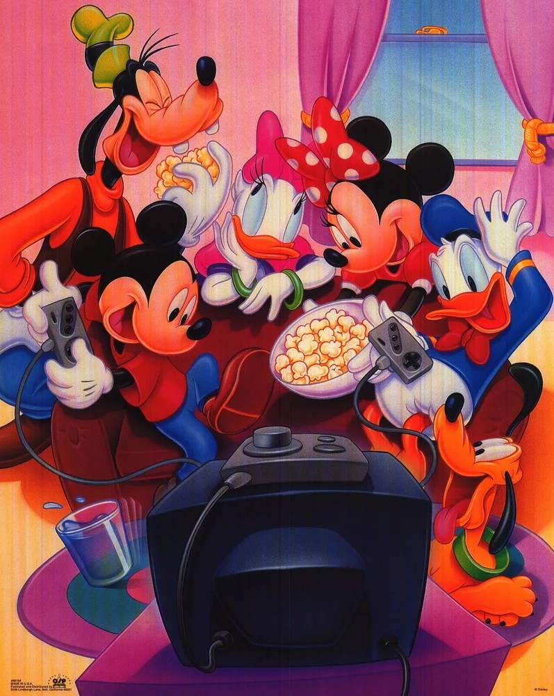 Disney Gang Playing Nintendo Game Featuring Mickey Minnie Donald Daisy