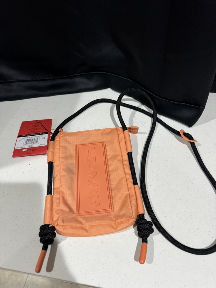 Hunter Logo Ripstop Phone Pouch Bag Water Resistant Unisex Peach Orange Concert