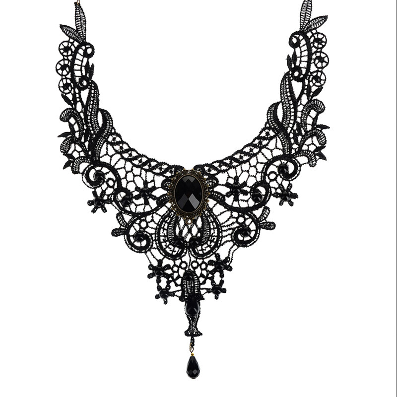 Vintage Lace&Beads Choker Victorian Steampunk Style Gothic Collar Necklace A*a5
