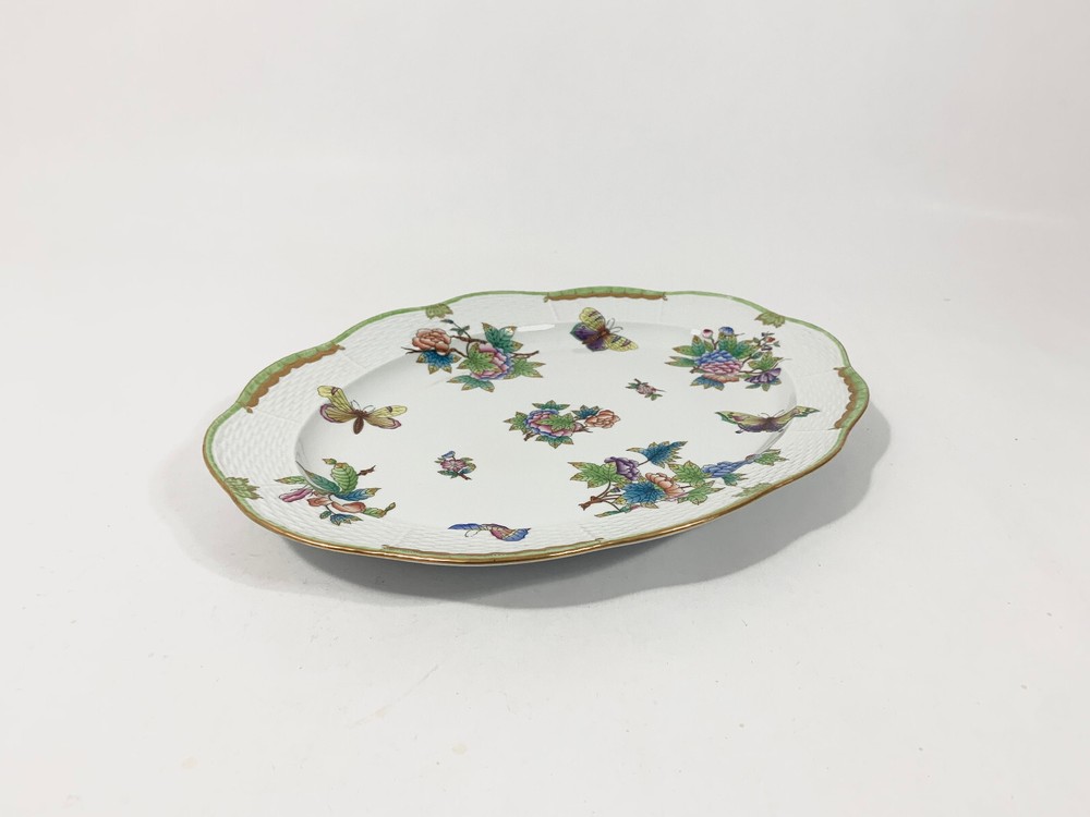 Herend Queen Victoria Green Border Oval Serving Platter 36.5 cm