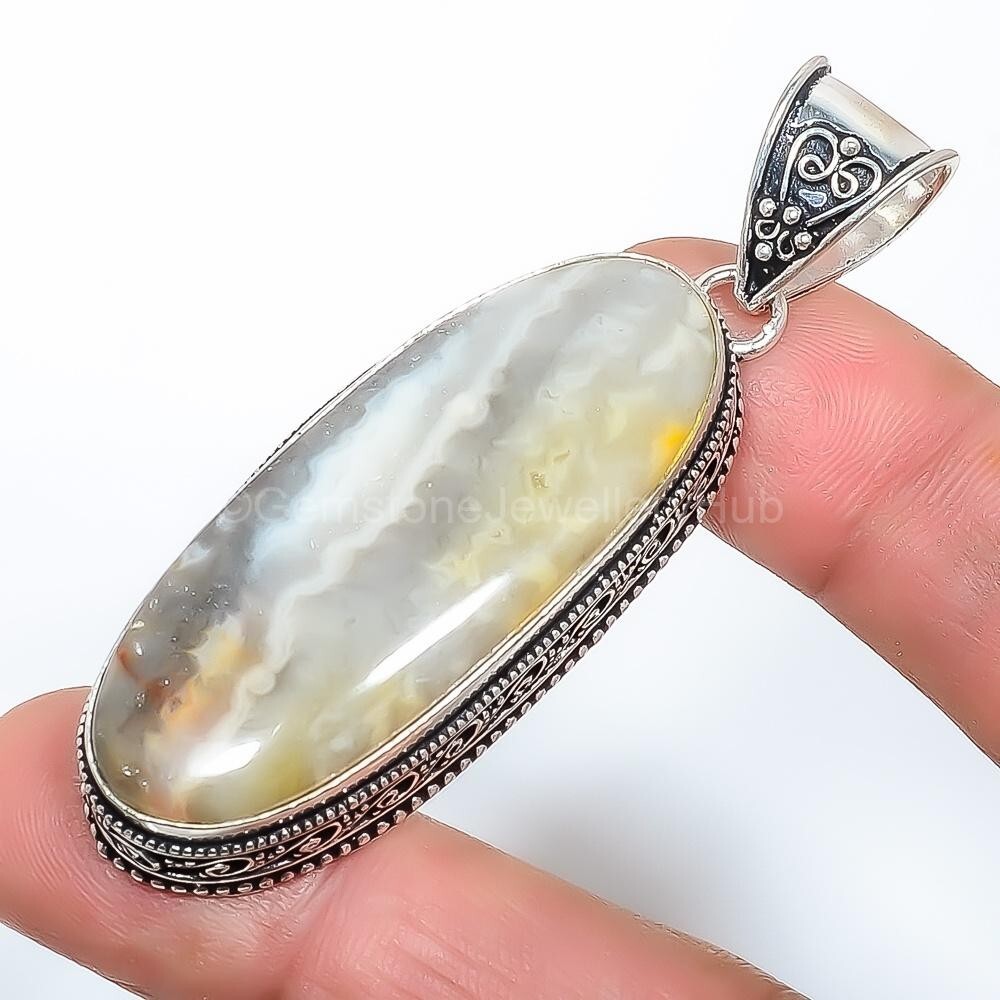 Christmas Sale Jasper Stone Channel Set Handcrafted Birthday Pendant 925 Silver-image