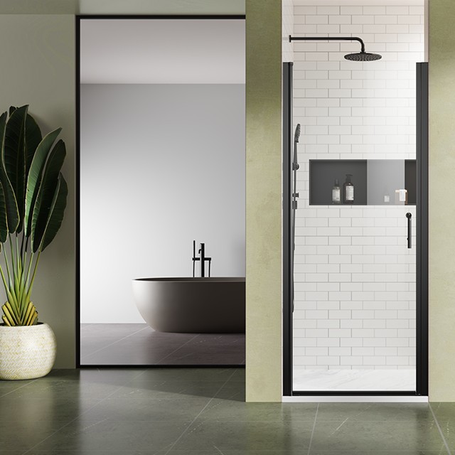 34''W x 72''H Matte Black Frameless Shower Door Pivot Shower Sliding Glass Door