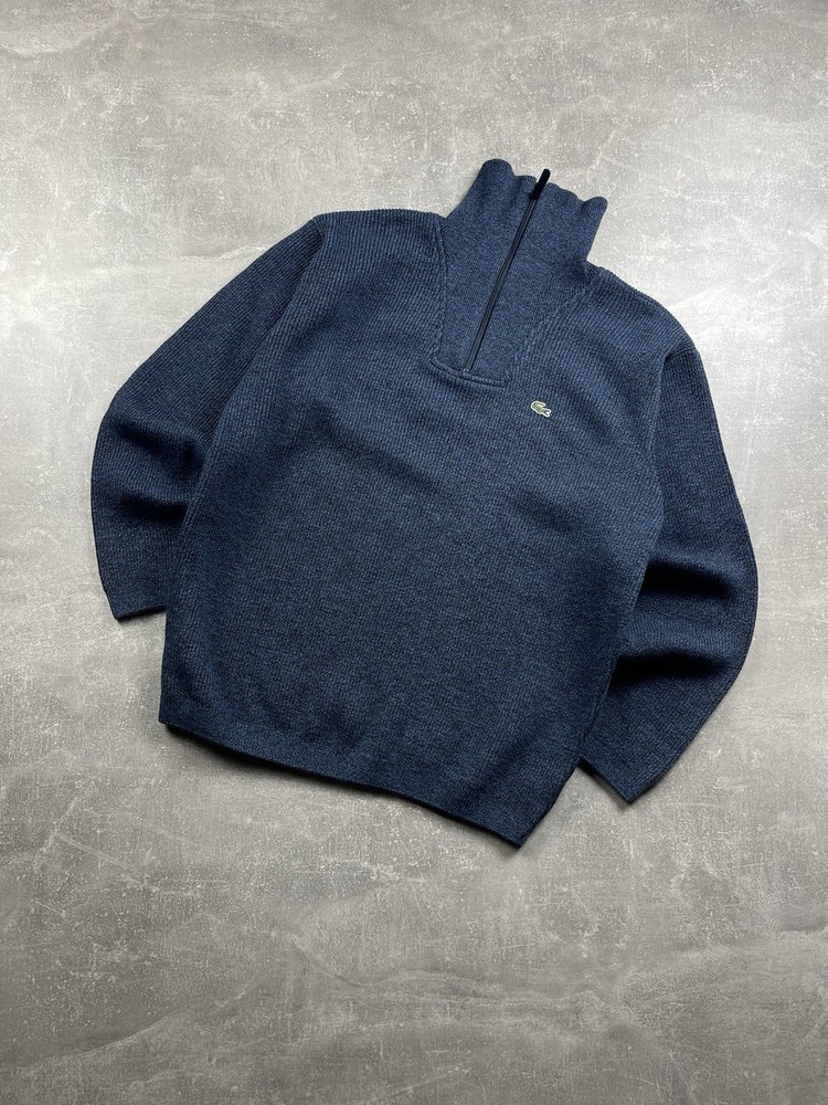 Lacoste Vintage Woolmark Blend Half Zip Knit Sweater Navy Blue Size 5