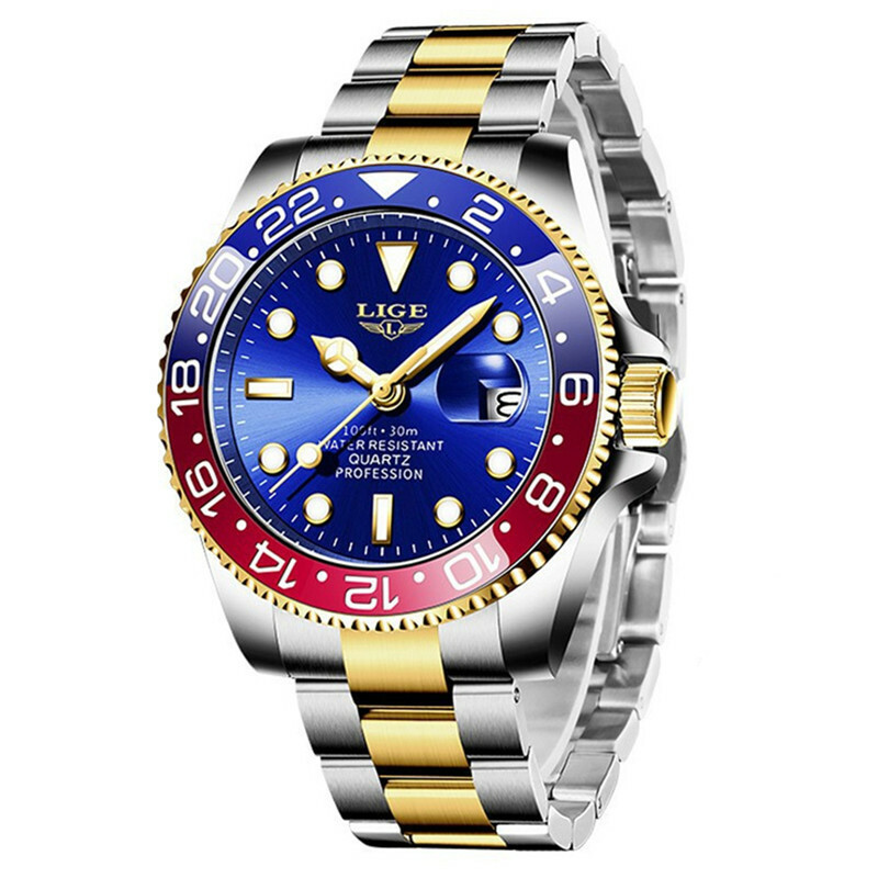 LIGE Mens Watch Fashion Brand Luminous Steel Wristwatch Business Male Watches