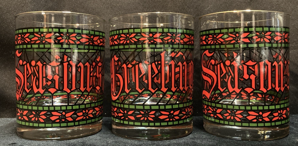 Houze 12oz Stained Glass Low Ball Tumbler Set of 3 Seasons Greetings