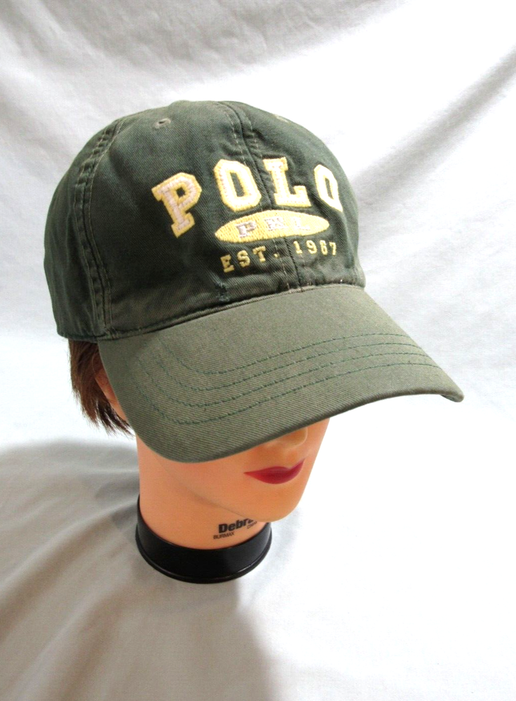 POLO RALPH LAUREN VINTAGE 90s PRL SPELLOUT VARSITY STRAP BACK HAT DISTRESSED USA
