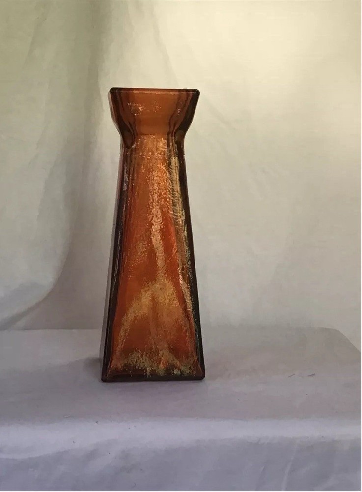 Spanish recycled glass square vase 11 inch orange