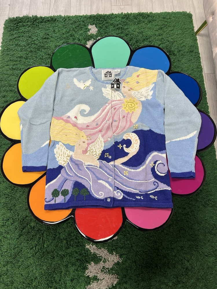 Vintage Women’s Storybook Knit Angel Fairy Cardigan Sweater - New