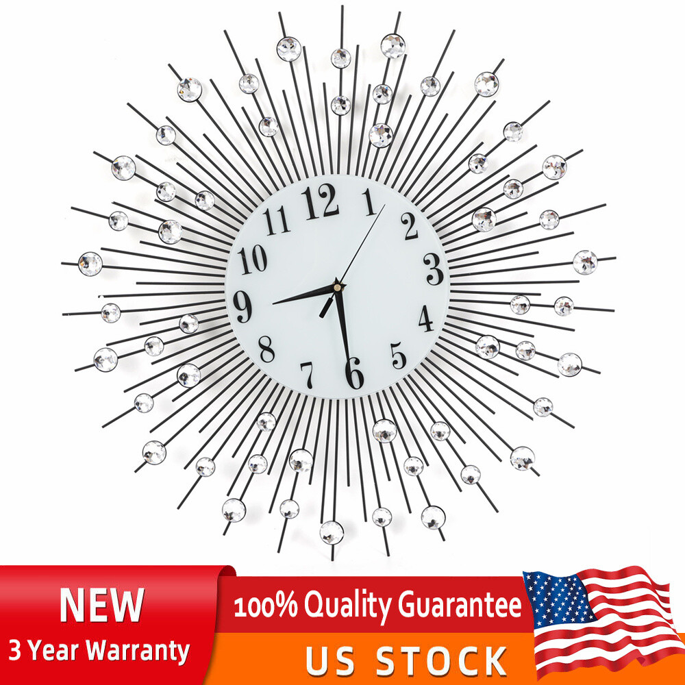 23.6Inch Luxury Wall Clock Diamond Studded Sparkling Bling Wall Clock Decor