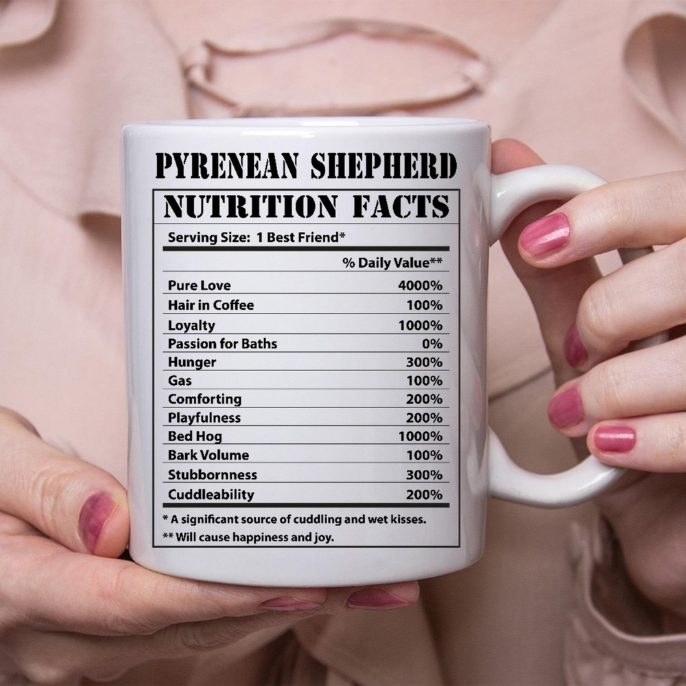 Funny Pyrenean Shepherd Gifts Nutritional Facts White Coffee Mug