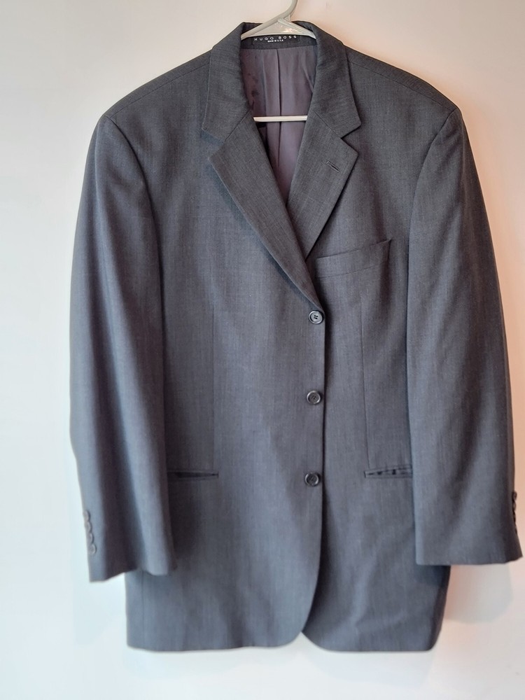 HUGO BOSS Mens Dark Gray Wool Blazer 2-Button Sport Coat Size 44 Regular